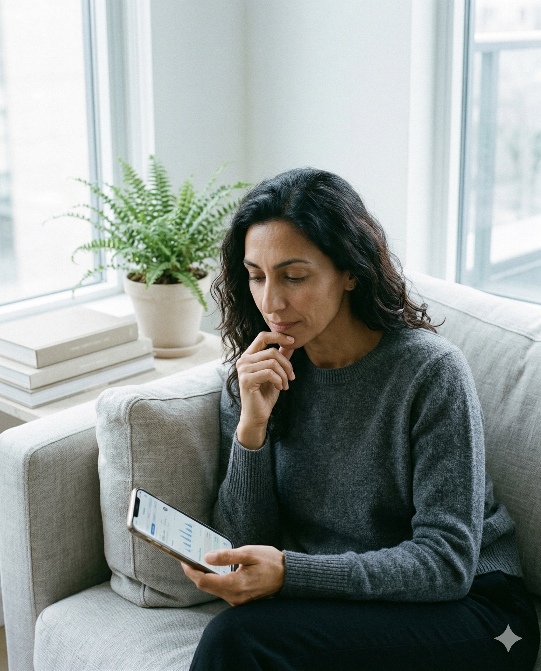 Woman reviewing health information on her device
