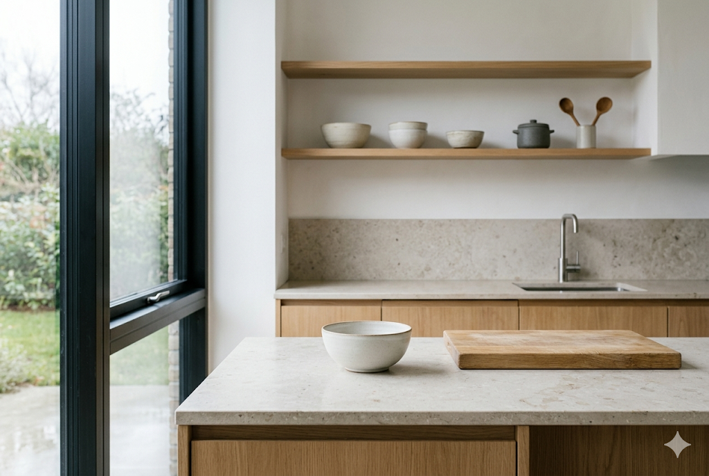 Elura — minimal Scandinavian kitchen detail with ceramics