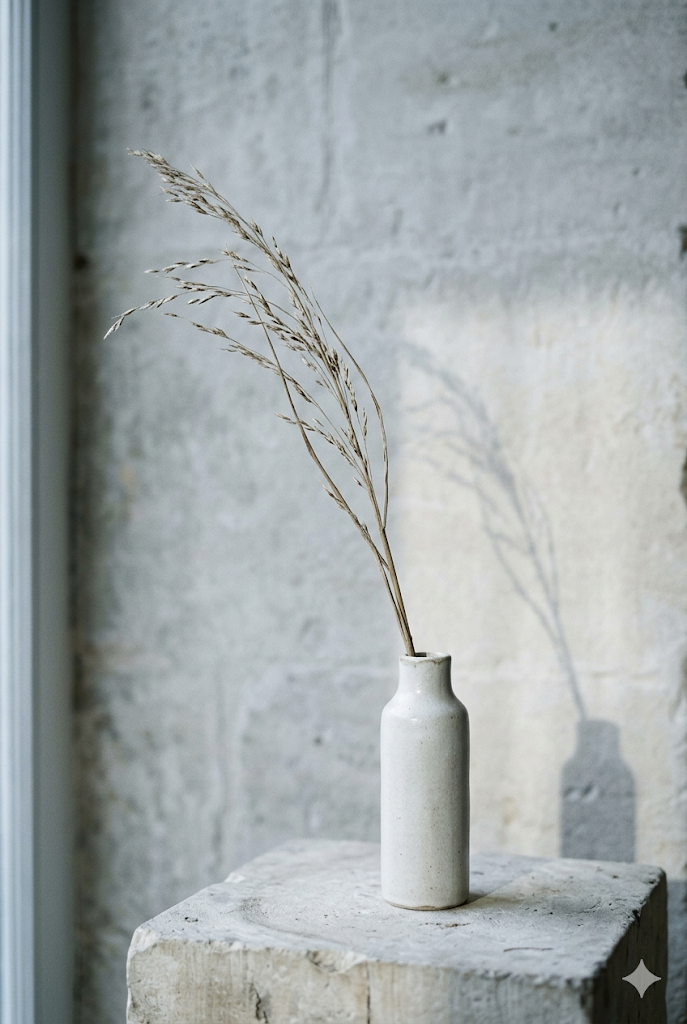 Elura — dried botanical casting shadow on plaster wall